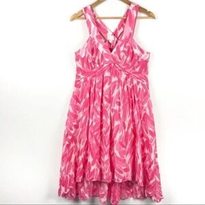 Pink Abstract Fit & Flare Sleeveless‎ Dress 10P Lined Midi Cottagecore Summer